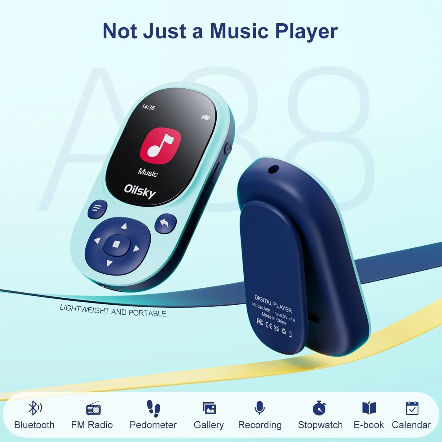64GB Clip MP3 Player Bluetooth 5.3, Oilsky Children's Music Player with Pedometer Support up to 128GB