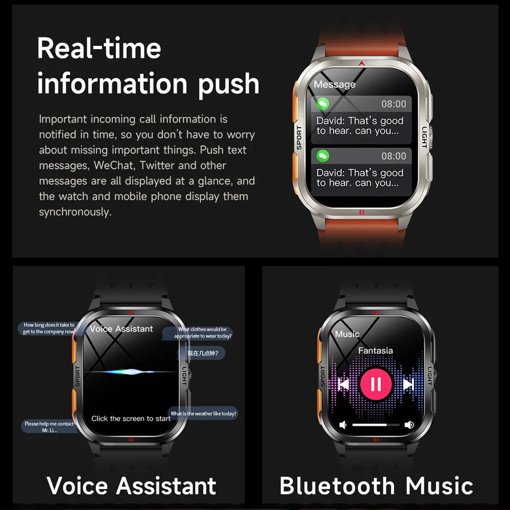 Outdoor Smart Watch Men 2.01"HD 240*296 Screen 3ATM Waterproof Flashlight 400mAh Battery Outdoor Sport BT Call Smartwatch New