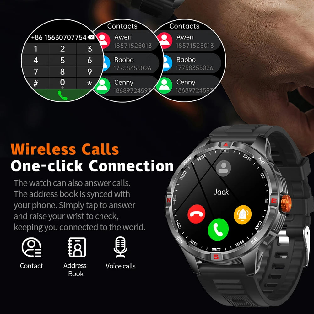 1000mAh Battery Military Smart Watch Men 5ATM Waterproof GPS Compass BT Call AMOLED HD Sports Android IOS Smartwatch 2026 New