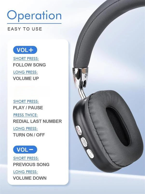 Wireless Bluetooth Headphones High-Resolution Audio Foldable Lightweight Deep Bass Long-Lasting Earphones