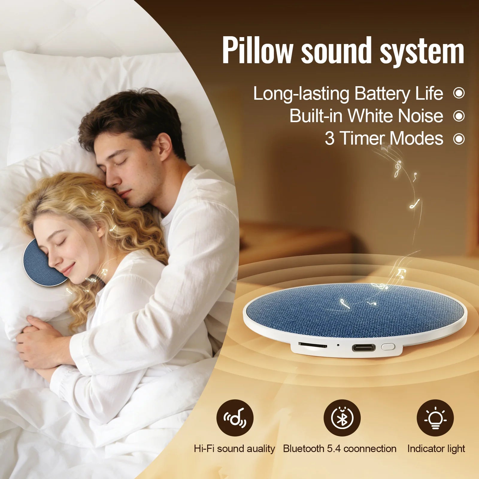 Wireless Pillow Speaker Sleep Aid 360° Surround Sound Bluetooth 5.4 HiFi Stereo Sound Private Audio No Disturb Partner2026 New