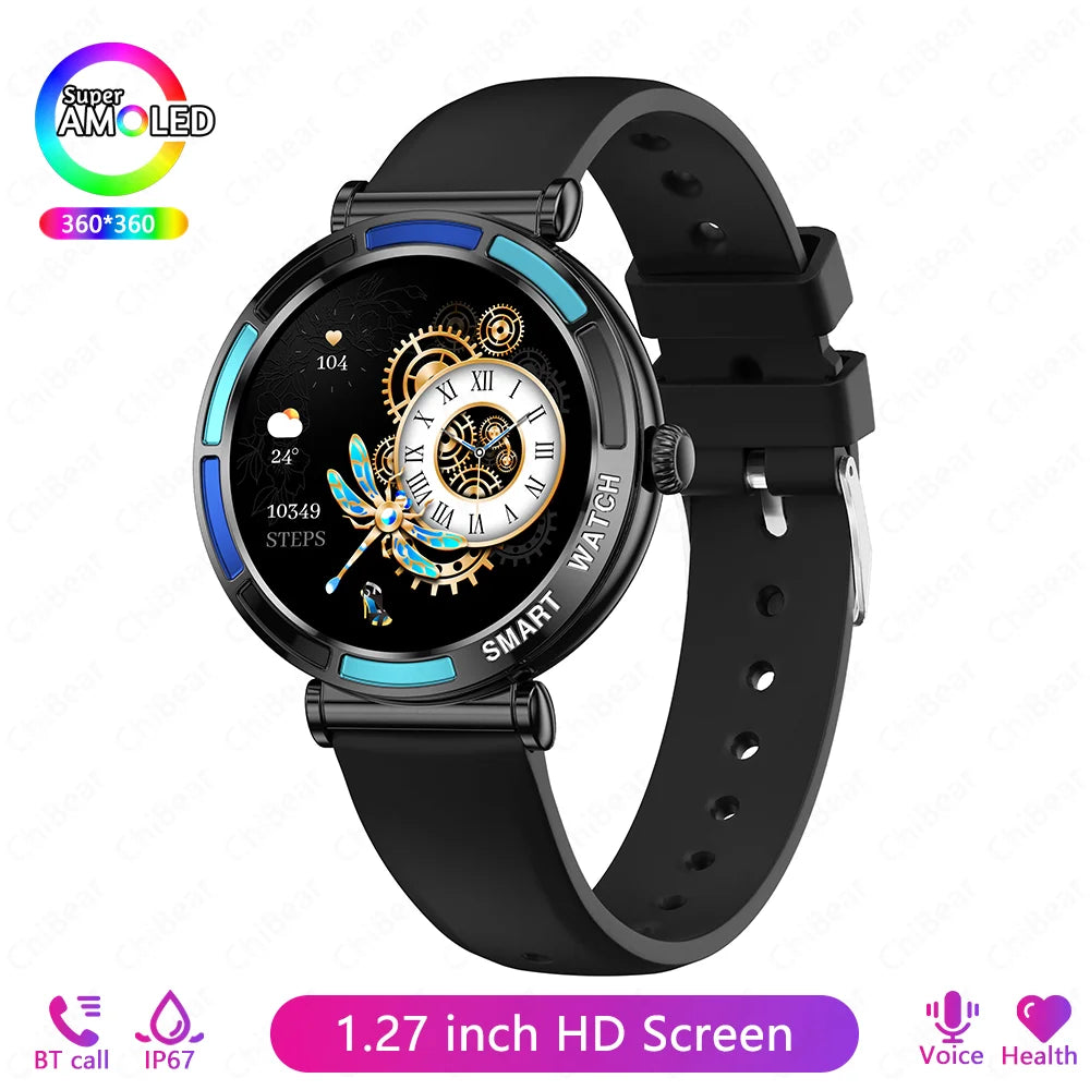 New Lady Fashion Smart Watch Women 1.27inch AMOLED Screen Heart Rate Bluetooth Call Waterproof Sports Smartwatch For Android iOS