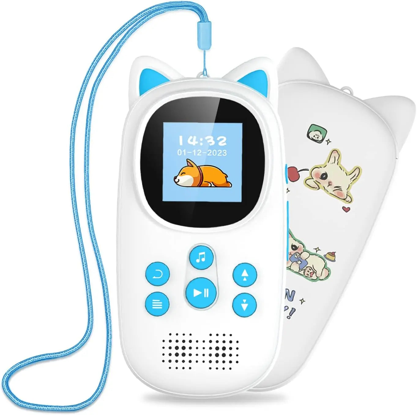 32GB MP3 Player for Kids, With Bluetooth 5.0 ,  FM Speaker, Voice Recorder,  Up to 128GB, Lanyard Headphone Included