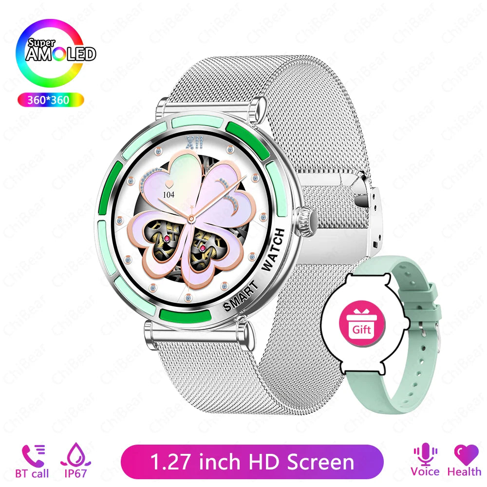 New Lady Fashion Smart Watch Women 1.27inch AMOLED Screen Heart Rate Bluetooth Call Waterproof Sports Smartwatch For Android iOS