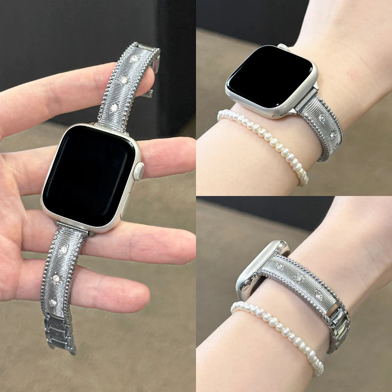 Luxury Diamond Band For Apple Watch Series SE 10 9 8 7 6 5 4 Metal Bracelet For iWatch Strap 38mm 40 41 42 44 45 46 Ultra 49mm