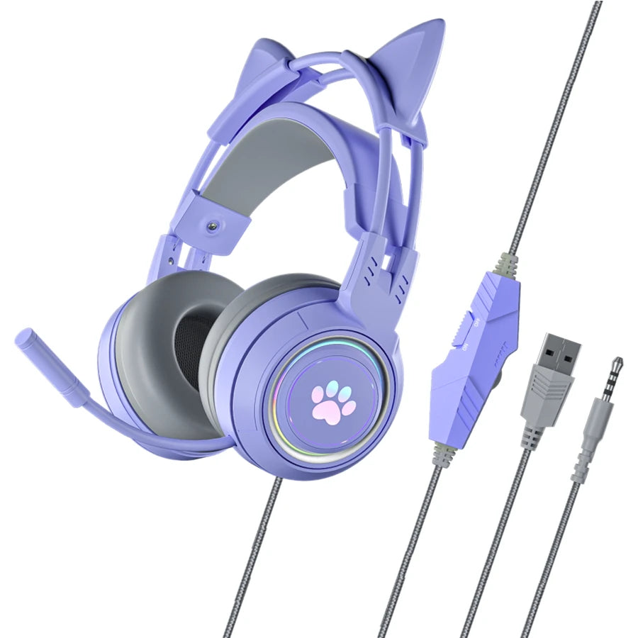 pink Gaming Headset for PC, PS4, PS5, Laptop 3.5mm Noise Reduction with Mic Noise Cancelling, LED Light for Girls, Women