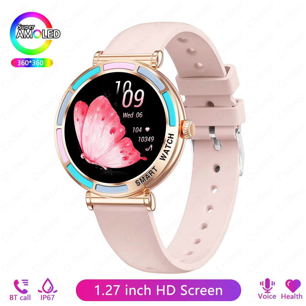 New Lady Fashion Smart Watch Women 1.27inch AMOLED Screen Heart Rate Bluetooth Call Waterproof Sports Smartwatch For Android iOS