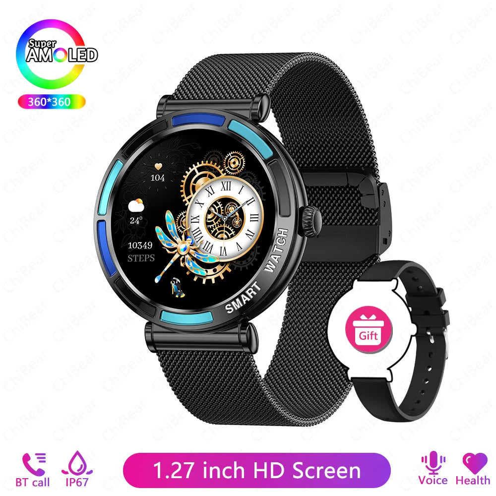 New Lady Fashion Smart Watch Women 1.27inch AMOLED Screen Heart Rate Bluetooth Call Waterproof Sports Smartwatch For Android iOS