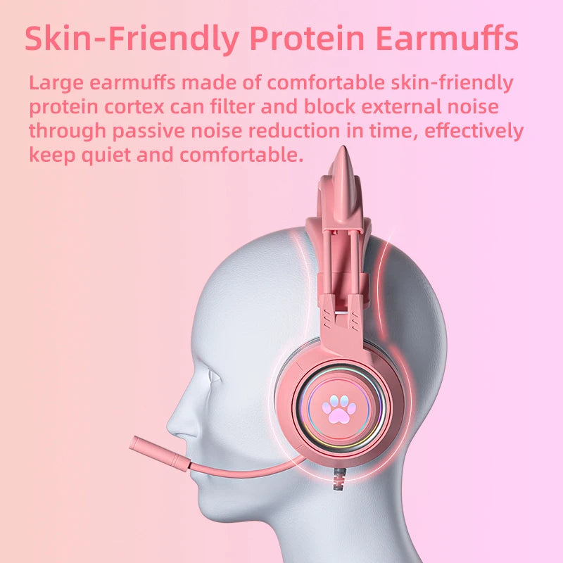 pink Gaming Headset for PC, PS4, PS5, Laptop 3.5mm Noise Reduction with Mic Noise Cancelling, LED Light for Girls, Women