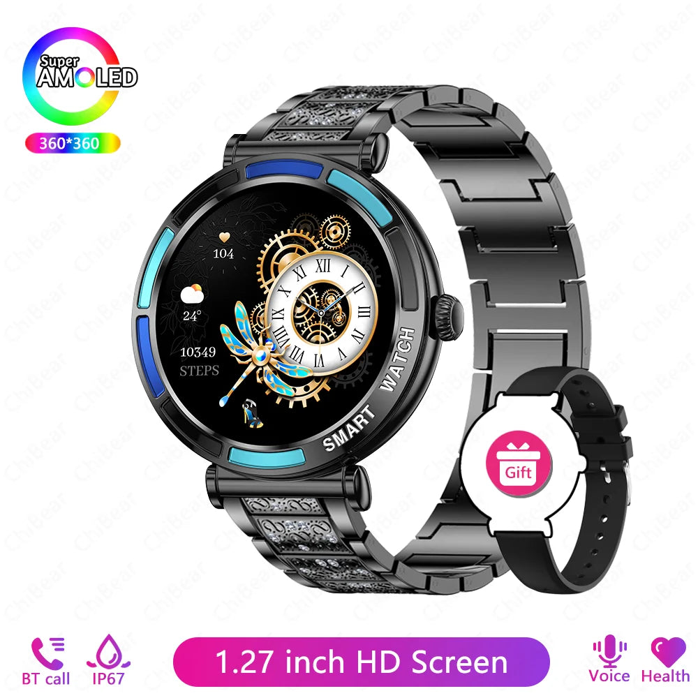 New Lady Fashion Smart Watch Women 1.27inch AMOLED Screen Heart Rate Bluetooth Call Waterproof Sports Smartwatch For Android iOS